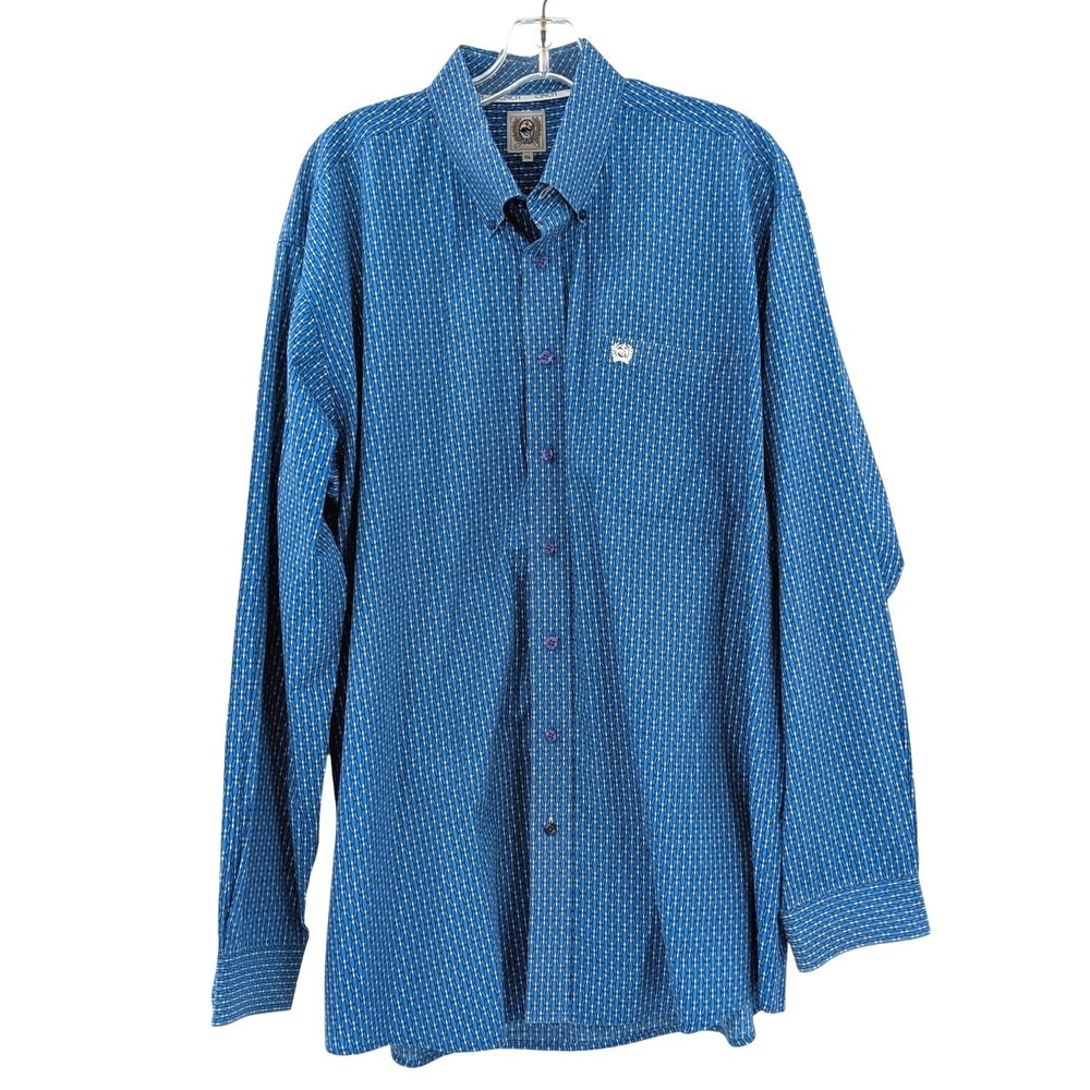 Cinch‎ Western Shirt Blue Geometric Print Long Sleeve Cowboy XL